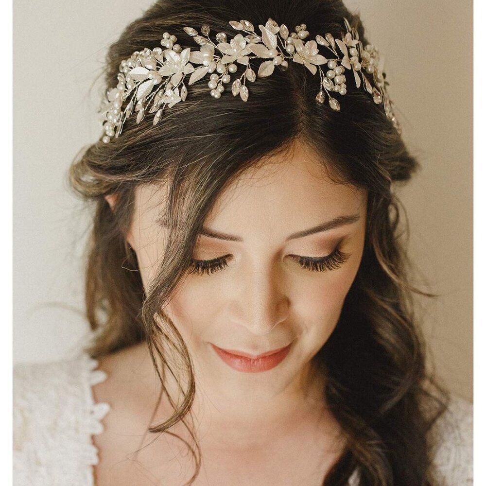 Handmade Rhinestone Flower Leaf Bridal Headpiece for Wedding Pearl Hair Accessor